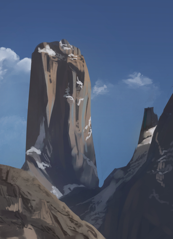 Loose painting of a mountain in the distance